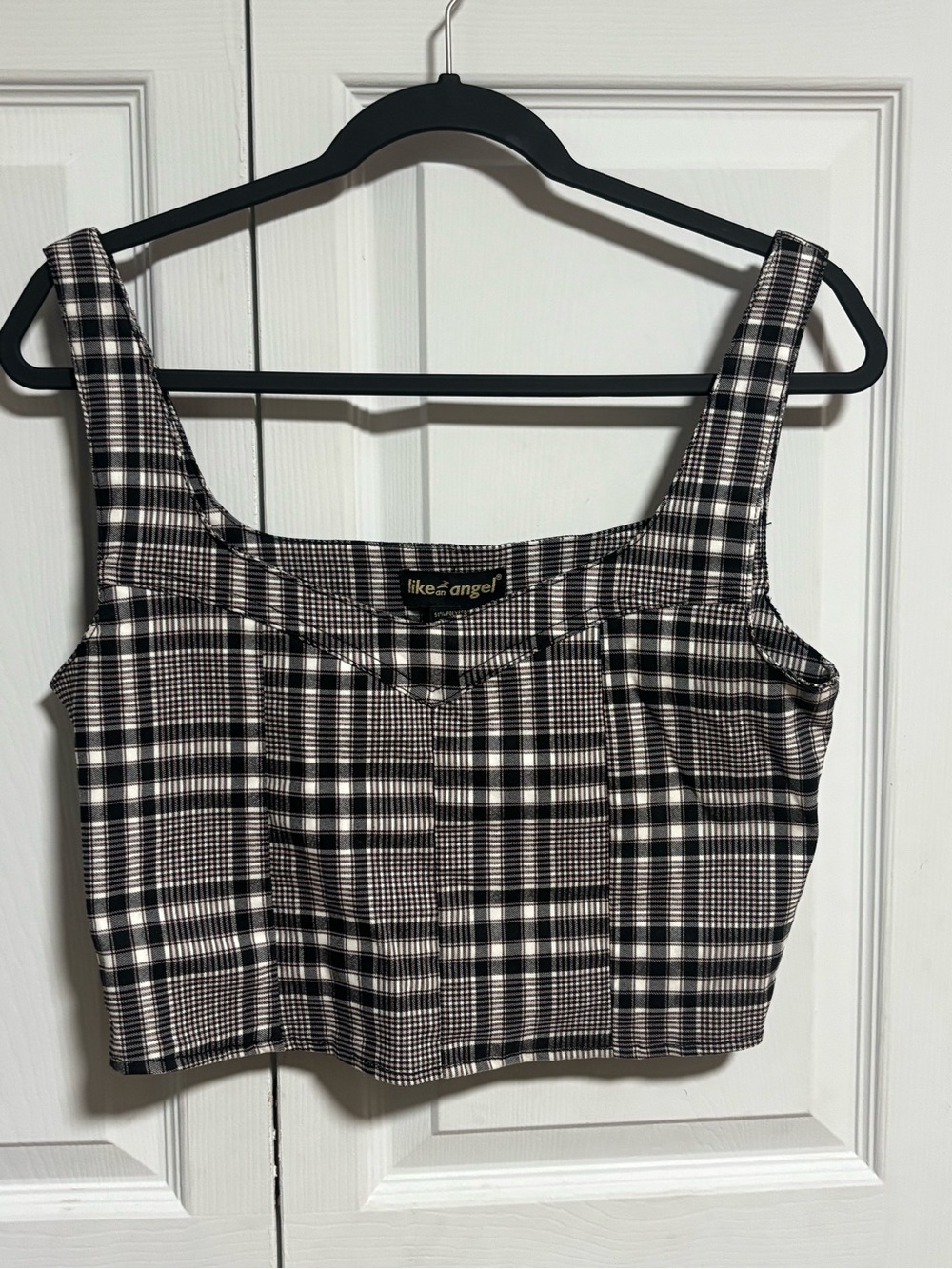 like an angel Black and White Plaid Cropped Tank Top